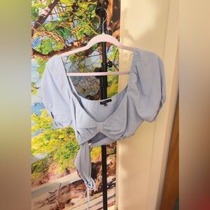 Fashion Nova Sky Blue Puff Sleeve Blouse